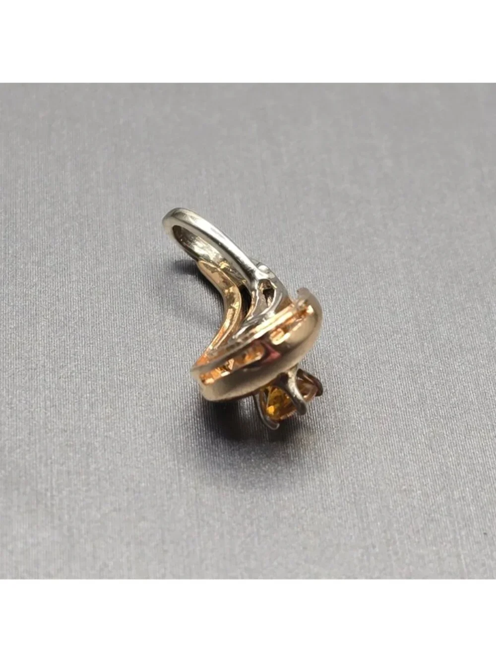 14k Yellow Gold Citrine Pendant Sculptural Ribbon Statement Charm Signed KK - Picture 4 of 14